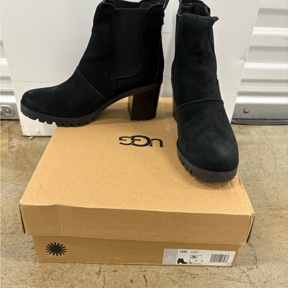 UGG Women's Elegant Black Suede Heeled Boots